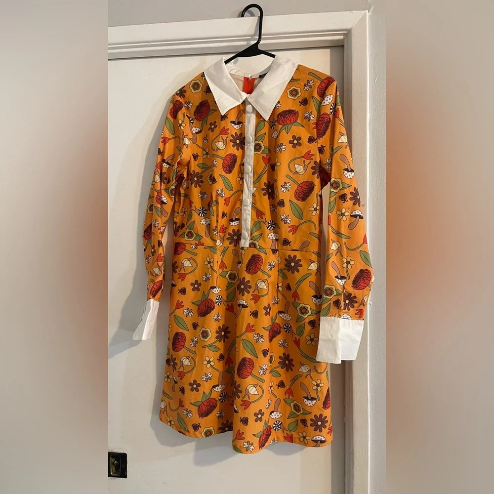 NWT Unique Vintage Smak Parlour Garden Party 60's A-Line Dress Mustard - L - Picture 6 of 8